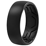 ThunderFit Silicone Rings for Men - 1 Ring Breathable Patterned Design Wedding Bands 8MM (1 Ring - Black, 9.5-10 (19.8mm))