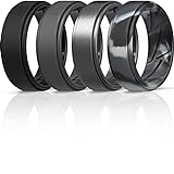 ThunderFit Silicone Wedding Ring for Men (Black, Dark Grey, Grey Camo, Gunmetal, 9.5-10 (19.8mm))