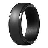 Men's Silicone Ring, Step Edge Rubber Wedding Band, 10mm Wide, 2.5mm Thick (1 Ring - Black, 9.5-10 (19.8mm))
