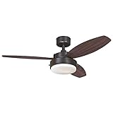 Alloy Two-Light 42' Reversible Three-Blade Indoor Ceiling Fan, Oil Rubbed Bronze with Opal Frosted Glass