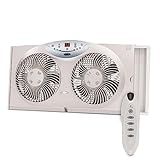 BIONAIRE Premium Digital 8.5' Twin Window Fan, Reversible Airflow Control, Exhaust and Intake, 3 Speeds, Extender Panels, Programmable Thermostat, LED Temperature Display, Remote Control, Light Grey
