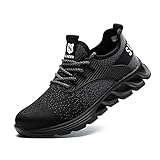 SUADEX Steel Toe Shoes for Men Women Indestructible Work Shoes Lightweight Comfortable Safety Sneakers Slip-Resistant Composite Toe Shoes for Construction Black