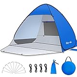 Glymnis Pop Up Beach Tent Instant Portable Sun Shade Shelter 3-4 Persons UPF 50+ with Extendable Floor Zipper Door Automatic Easy Up Tent