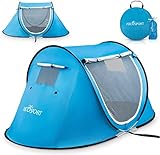 Abco Pop-Up Tent and Automatic Instant Portable Cabana Beach for Camping, Small Tent - For 2 People - 2 Doors - Water-Resistant, UV Protection Sun Shelter with Carrying Bag (Sky Blue)