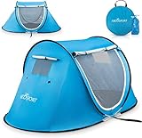 Abco Pop-Up Tent and Automatic Instant Portable Cabana Beach for Camping, Small Tent - For 2 People - 2 Doors - Water-Resistant, UV Protection Sun Shelter with Carrying Bag (Sky Blue)