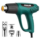 Heat Gun Dual Temperature Settings, PRULDE Hot Air Gun 572°F~1112°F, 1500W/Fast Heat/Overload Protection/4 Nozzles for Crafts, Shrink Wrapping/Tubing, Paint Removing N2190