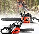 58cc 2-Cycle Gas Chainsaw, 20 Inch Gas Power Chain Saws, 20' Petrol Chainsaw 2 Stroke Handed Gasoline Chain Saw for Cutting Trees, Wood Chainsaw Cordless Chain Saws with 2 Chains / Carrying Bag (58CC)