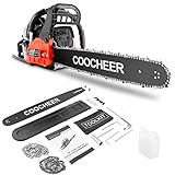 COOCHEER 20'' Chainsaw, 62CC 2-Stroke Gas Powered Chainsaws, 3.5 HP Handheld Gasoline Chain Saw with 2 Chains and Carrying Bag for Cutting Trees, Limbs, Wood (Red)
