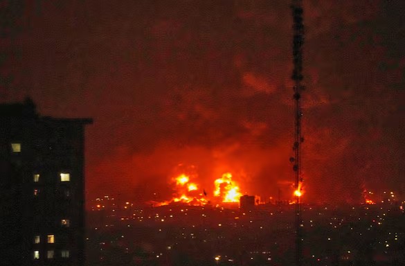 oil facility on fire after war hit
